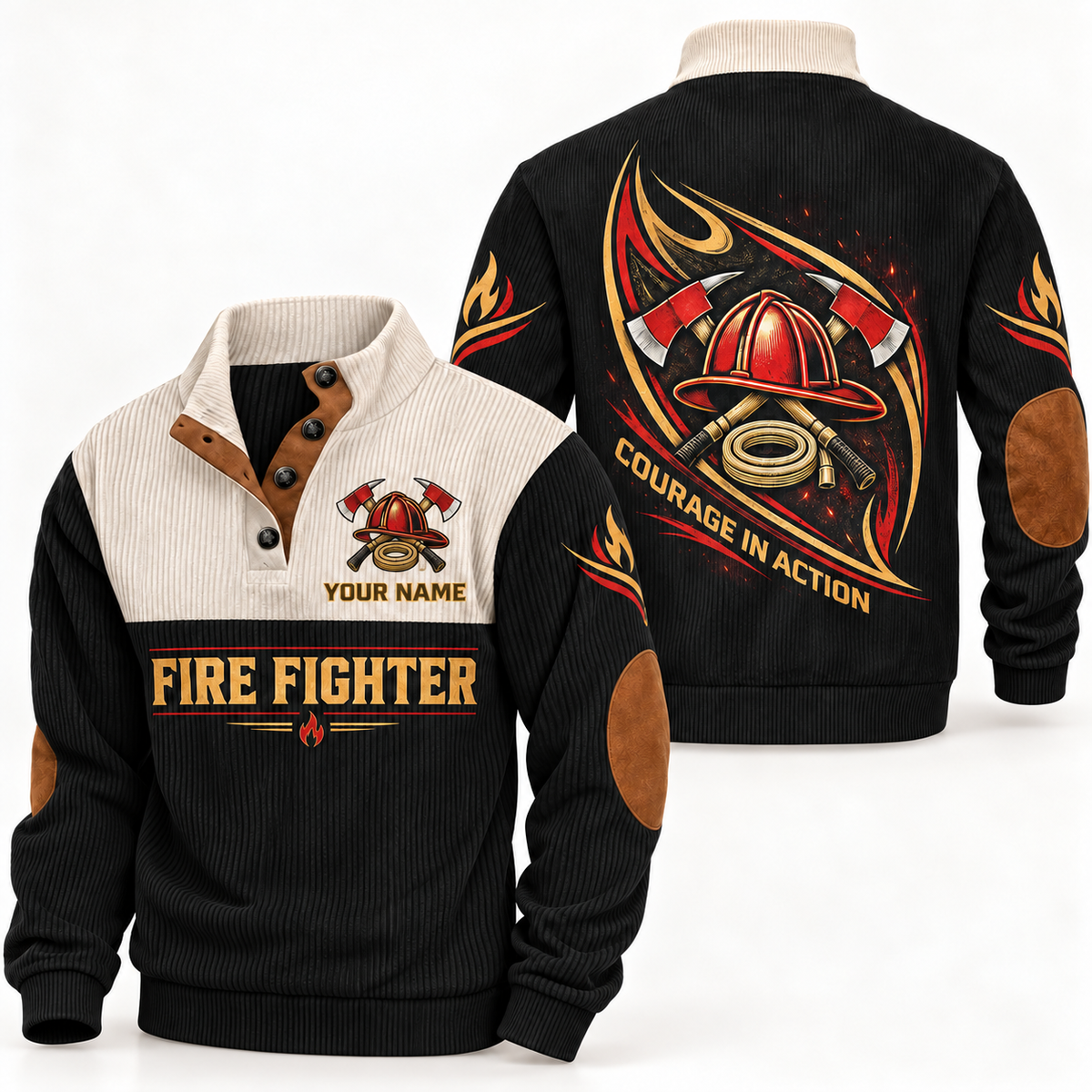 Personalized Fire Fighter Sports Sweatshirt - Heritage Collar - Black
