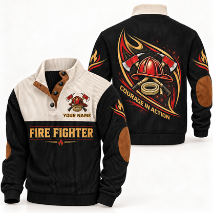 Personalized Fire Fighter Sports Sweatshirt - Heritage Collar - Black