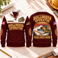 Bulldozer Operator Plan Check Grade Sports Sweatshirt in Jujube Red, front and back views with tracked bulldozer, construction plan and pencil artwork