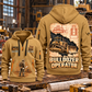 Bulldozer Operator Blueprint Quarter Zip Hoodie in Khaki, front and back views with tracked bulldozer engineering artwork and sample since 2005 and Your name lettering.