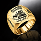 Bulldozer Operator Trade Emblem ring in Gold, with tracked bulldozer artwork and sample CUSTOM NAME and SINCE 2000 engraving.