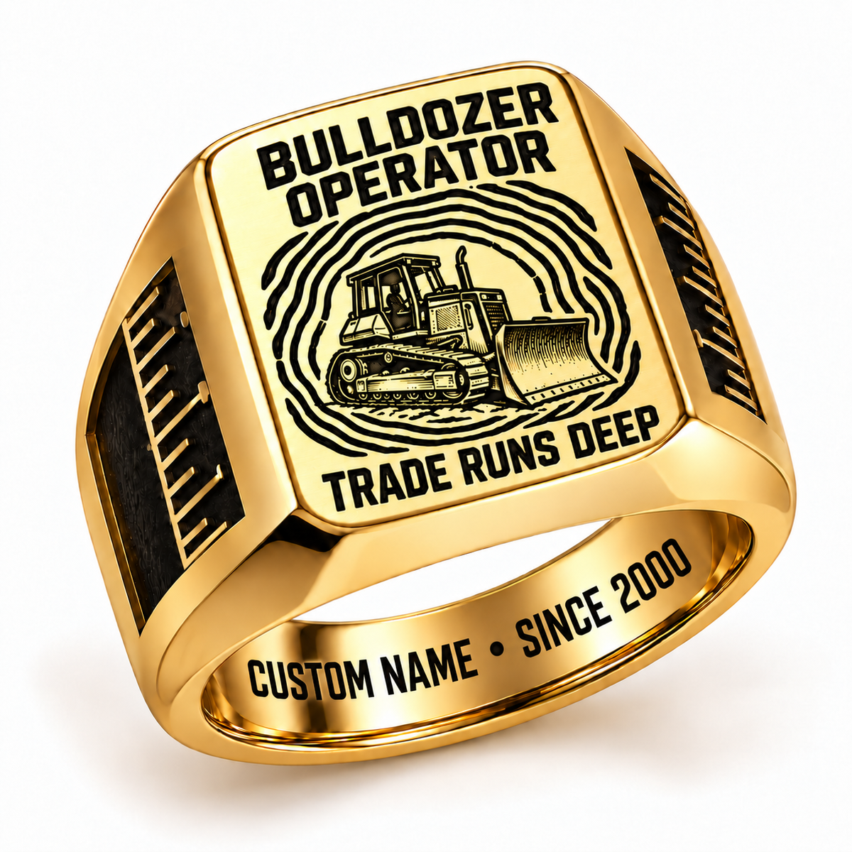 Bulldozer Operator Trade Runs Deep Signet Ring – Gold with CUSTOM NAME and SINCE 2000
