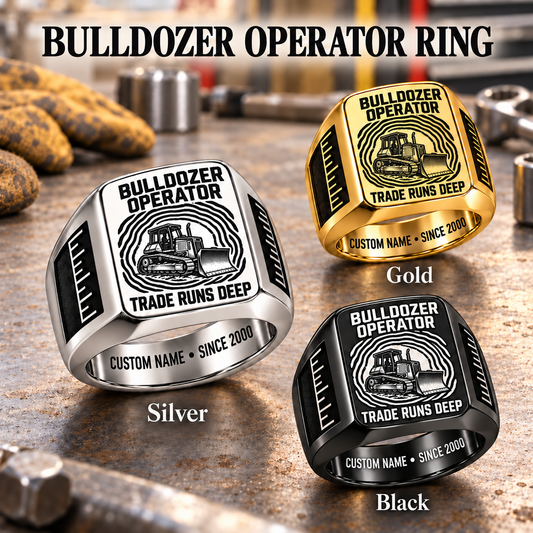 Bulldozer Operator Trade Runs Deep Signet Ring – Hero with CUSTOM NAME and SINCE 2000