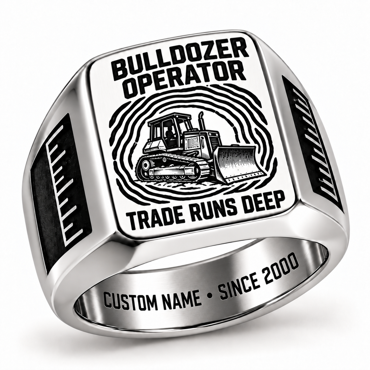 Bulldozer Operator Trade Runs Deep Signet Ring – Silver with CUSTOM NAME and SINCE 2000