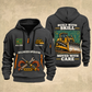 Bulldozer Operator Built With Skill Quarter-Zip Hoodie in Gray, front and back views, tracked bulldozer with front pushing blade, Built With Skill and Moved With Care artwork, Your name and since 2005 sample text