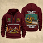 Bulldozer Operator Built With Skill Quarter-Zip Hoodie in Wine Red, front and back views, tracked bulldozer with front pushing blade, Built With Skill and Moved With Care artwork, Your name and since 2005 sample text