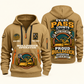 Bulldozer Operator Every Pass Counts Quarter Zip Hoodie in Khaki, authentic front and back views with tracked bulldozer, shovel and pickaxe artwork and illustrative Your name and since 2005 sample text.
