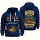 Bulldozer Operator Experience Keeps Working Quarter-Zip Hoodie in Navy, complete original overlapping front and back views, bulldozer blade and crawler-track artwork; sample Your name and since 2005 lettering.
