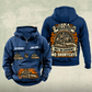 Bulldozer Operator Heritage Crest Vintage Hoodie in Dark Blue, source-faithful front and back views with an ornate operator-and-tracked-dozer crest, matching chest and pouch badges, and illustrative CUSTOM NAME and SINCE 2000 samples.