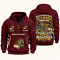 Bulldozer Operator Old School Know-How quarter-zip hoodie in Wine Red, front and back, fixed sample name and year artwork