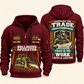Bulldozer Operator Pride in the Trade quarter-zip hoodie in Wine Red, front and back, tracked bulldozer and blade, grade-plan shield, Your name and since 2005 sample artwork.