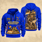 Bulldozer Operator Copper Craft Quarter-Zip Hoodie in Blue, front and back views with a tracked broad-blade bulldozer, shovel and grade rod, and an operator reviewing a site plan; Your name and since 2005 are illustrative sample text