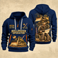 Bulldozer Operator Copper Craft Quarter-Zip Hoodie in Navy, front and back views with a tracked broad-blade bulldozer, shovel and grade rod, and an operator reviewing a site plan; Your name and since 2005 are illustrative sample text