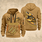 Bulldozer Operator Flow of Craft Quarter-Zip Hoodie in Khaki, front and back views with tracked bulldozer and broad front blade, sweeping gold and cream emblem, three diagonal track prints, and Your name and since 2005 sample text