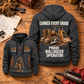 Bulldozer Operator Earned Every Grade Quarter-Zip Hoodie in Gray, dominant back and smaller front views on a maintenance workbench, with work boots, tracked bulldozer and maintenance-tool artwork