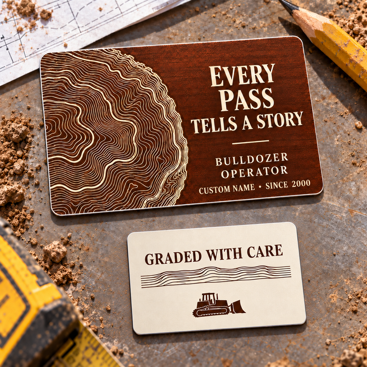 Bulldozer Operator Aluminum Wallet Card – Every Pass – product view with CUSTOM NAME and SINCE 2000