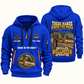 Bulldozer Operator Hands That Power Quarter-Zip Hoodie in Blue, front and back views with bulldozer operator artwork and sample name and year lettering