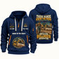 Bulldozer Operator Hands That Power Quarter-Zip Hoodie in Navy, front and back views with bulldozer operator artwork and sample name and year lettering