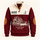 Bulldozer Operator Grade Setter Sports Sweatshirt in Jujube Red, front view on an ivory background, cream technical engraving of a tracked bulldozer with broad front blade, grade stake and drafting marks; fixed artwork; visible custom-name and SINCE 2000 sample text on the garment.