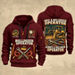 Bulldozer Operator Proud of the Trade Quarter-Zip Hoodie in Wine Red, front and back views, tracked bulldozer and hydraulic tool and track/terrain artwork with Your name and since 2005 sample text