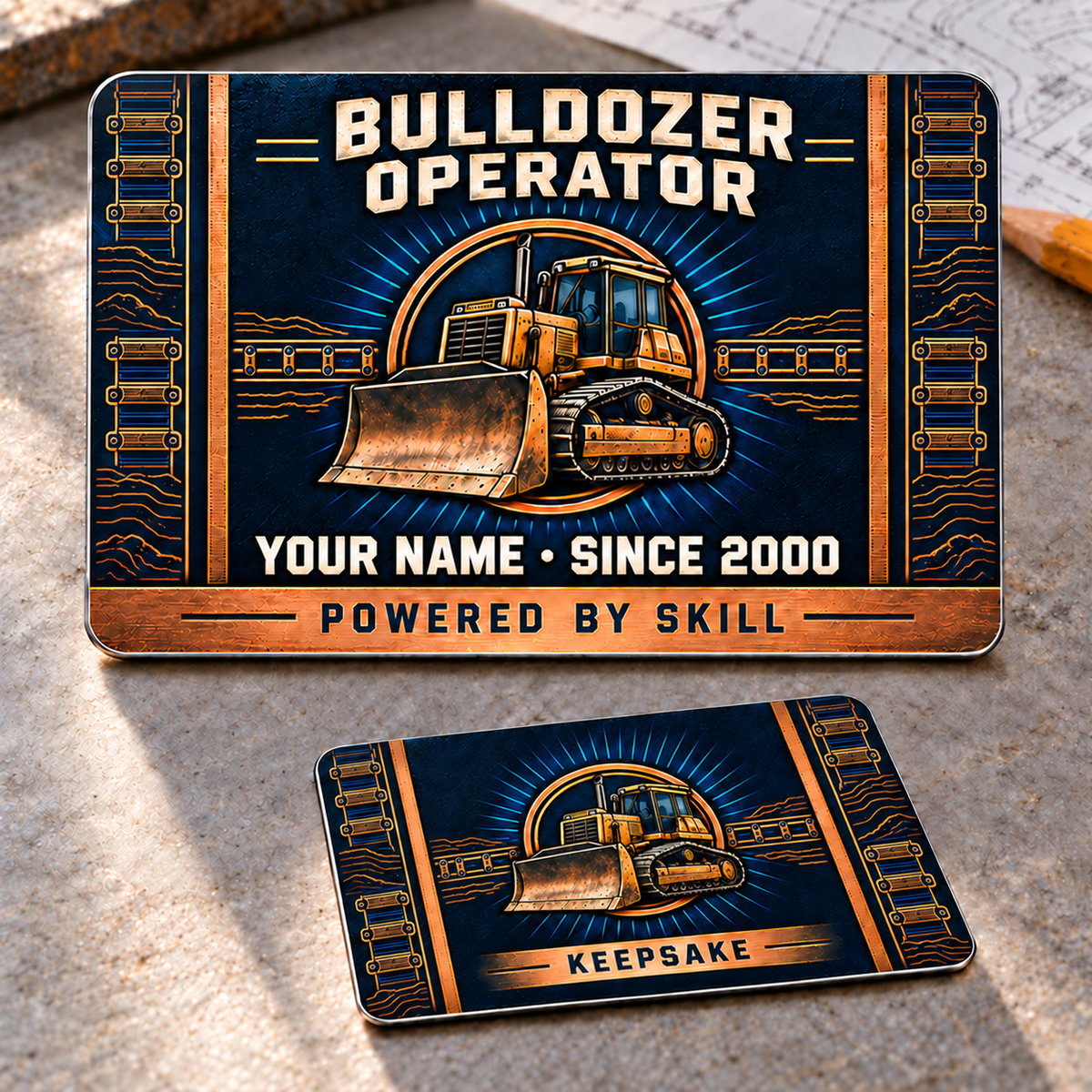 Bulldozer Operator Toolmark Heritage Aluminum Wallet Card – product view with CUSTOM NAME and SINCE 2000
