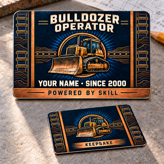 Bulldozer Operator Toolmark Heritage Aluminum Wallet Card – product view with CUSTOM NAME and SINCE 2000
