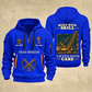 Crane Operator Built With Skill Quarter-Zip Hoodie in Blue, full authentic front and back views with matching crane operator tools and equipment artwork, original sample name/year and Built With Skill slogan.