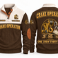 Crane Operator Lift Crew Sports Sweatshirt in Brown, full front and back garment views with crane hook-block, lifting sling, shackles, hard hat and tool bag artwork, ONE CREW EVERY LIFT wording and source sample YOUR NAME and SINCE 2000 text.