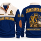 Crane Operator Lift Crew Sports Sweatshirt in Navy, full front and back garment views with crane hook-block, lifting sling, shackles, hard hat and tool bag artwork, ONE CREW EVERY LIFT wording and source sample YOUR NAME and SINCE 2000 text.