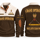 Crane Operator Clean Craft Sports Sweatshirt in Brown, front and source-visible back with occupation artwork, cream collar and sample YOUR NAME and SINCE 2000 text