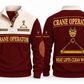 Crane Operator Clean Craft Sports Sweatshirt in Jujube Red, front and source-visible back with occupation artwork, cream collar and sample YOUR NAME and SINCE 2000 text