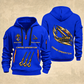 Crane Operator Flow of Craft Quarter-Zip Hoodie in Blue, full authentic front and back views with matching crane operator tools and equipment artwork, original sample name/year and curved gold occupation lettering.