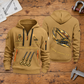 Crane Operator Flow of Craft Quarter-Zip Hoodie in Khaki, full authentic front and back views with matching crane operator tools and equipment artwork, original sample name/year and curved gold occupation lettering. On a crane operator workbench.