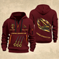 Crane Operator Flow of Craft Quarter-Zip Hoodie in Wine Red, full authentic front and back views with matching crane operator tools and equipment artwork, original sample name/year and curved gold occupation lettering.