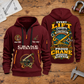 Crane Operator Every Lift Counts Quarter-Zip Hoodie in Wine Red, full front and back views on a crane operator workbench.
