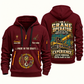 Crane Operator Experience Keeps Working Quarter-Zip Hoodie in Wine Red, authentic overlapping front and back views with crane operator artwork and source sample name/year lettering.