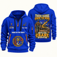 Crane Operator Hands That Power Quarter-Zip Hoodie in Blue, authentic overlapping front and back views with crane operator artwork and source sample name/year lettering.