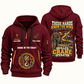 Crane Operator Hands That Power Quarter-Zip Hoodie in Wine Red, authentic overlapping front and back views with crane operator artwork and source sample name/year lettering.