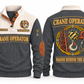 Crane Operator Hands Behind the Lift Sports Sweatshirt in Grey, front and back, with crane-hook and rigging artwork, CRANE OPERATOR lettering and HANDS BEHIND THE LIFT on the back; sample name and year on the front.