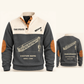 Crane Operator Lift Planner Sports Sweatshirt in Grey, original garment front and back views with cream technical lattice crane boom and suspended hook artwork, occupation lettering, cream front yoke and plain tan elbow patches.; visible custom-name and SINCE 2000 sample text on the garment.