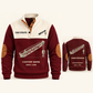 Crane Operator Lift Planner Sports Sweatshirt in Jujube Red, original garment front and back views with cream technical lattice crane boom and suspended hook artwork, occupation lettering, cream front yoke and plain tan elbow patches.; visible custom-name and SINCE 2000 sample text on the garment.