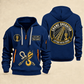 Crane Operator Lifting with Pride quarter-zip hoodie in Navy, front and back views with crane boom, hook and rigging artwork; Your name and since 2005 are sample labels.