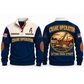 Crane Operator Main Street Lift Sports Sweatshirt in Navy, front and back garment views with crane boom, lifting hook and suspended steel beam, nostalgic Main Street town illustration, LIFTING MAIN STREET lettering and source sample YOUR NAME and SINCE 2000 text.