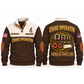 Crane Operator Rigging Order Sports Sweatshirt in Brown, front and back garment views with aligned shackles, lifting hooks, wire-rope sling and blank inspection tag, orderly top-down trade equipment, ORDER IN EVERY LINE lettering and source sample YOUR NAME and SINCE 2000 text.