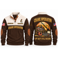 Crane Operator Shift Finished Sports Sweatshirt in Brown, front and back garment views with rigging bag, lifting hook, wire rope, crane boom and coffee mug, off-duty trade equipment scene, OFF DUTY STILL RIGGING lettering and source sample YOUR NAME and SINCE 2000 text.