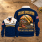 Crane Operator Shift Finished Sports Sweatshirt in Navy, source-faithful front and back views on a warm wooden workbench, with SHIFT FINISHED headline.