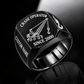 Black-finish Crane Operator Trade Emblem signet ring with lattice-boom crane, suspended hoist, shoulder hook and illustrated CUSTOM NAME and SINCE 2000 text