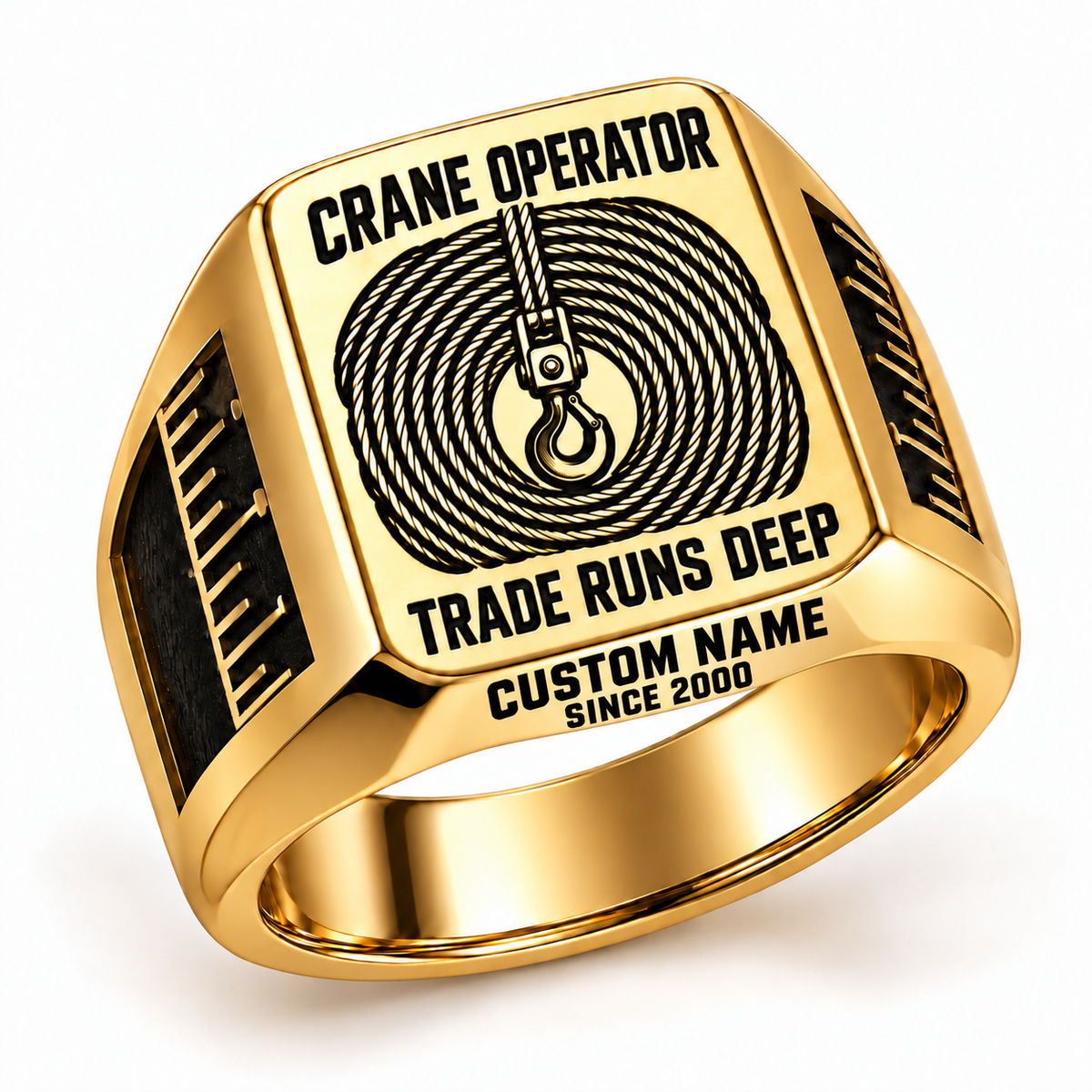 Crane Operator Trade Runs Deep Signet Ring – Gold with CUSTOM NAME and SINCE 2000