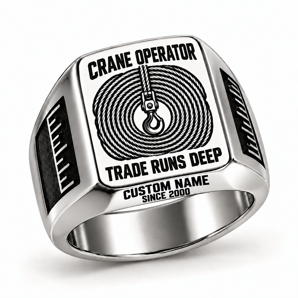 Crane Operator Trade Runs Deep Signet Ring – Silver with CUSTOM NAME and SINCE 2000