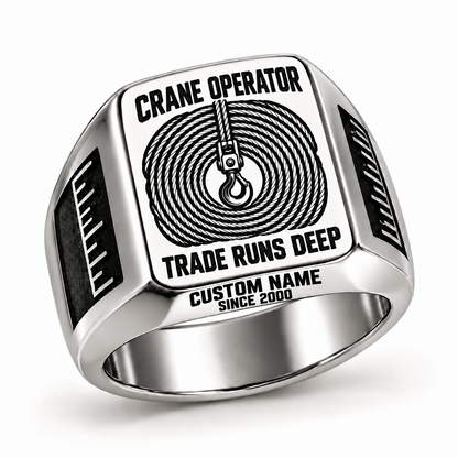Crane Operator Trade Runs Deep Signet Ring – Silver with CUSTOM NAME and SINCE 2000